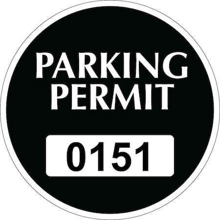 Lustre-Cal Static Cling Parking Permit Black 3in x 3in  Circle Serialized 151-200, 50PK 253745SCL1KDi0151